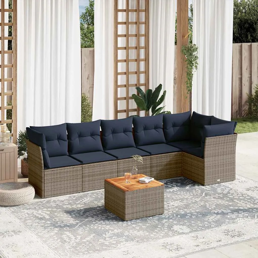 vidaXL 7 pcs conjunto sofás p/ jardim c/ almofadões vime PE cinzento