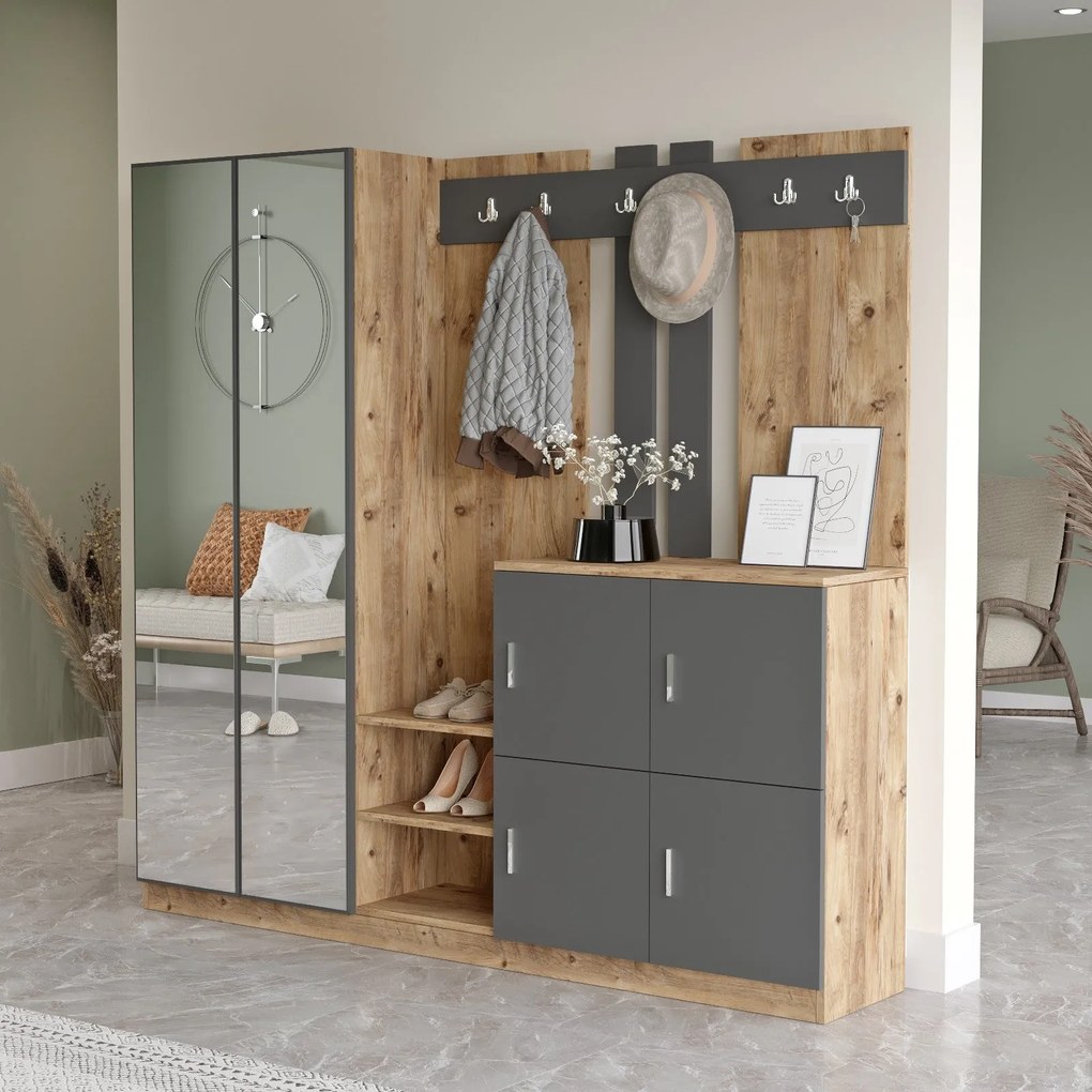 Hall Stand DD9 – Pinho Atlântico/Antracite – 187,2 cm x 180 cm x 37,5