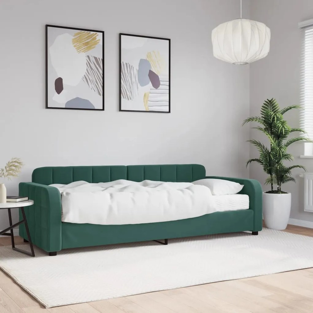 Sofá-cama com colchão 80x200 cm veludo verde-escuro