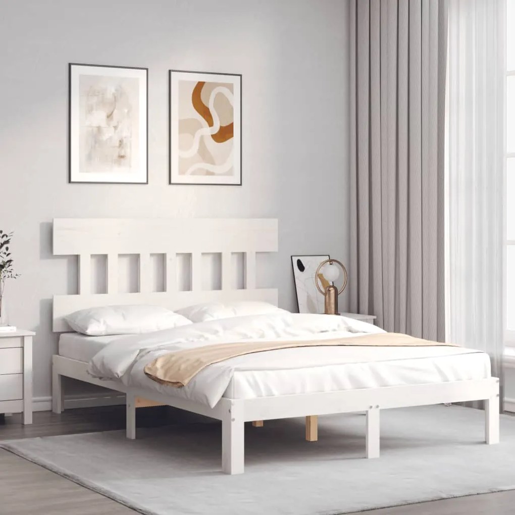 Cama sem colchão 140x190 cm madeira de pinho maciça branco
