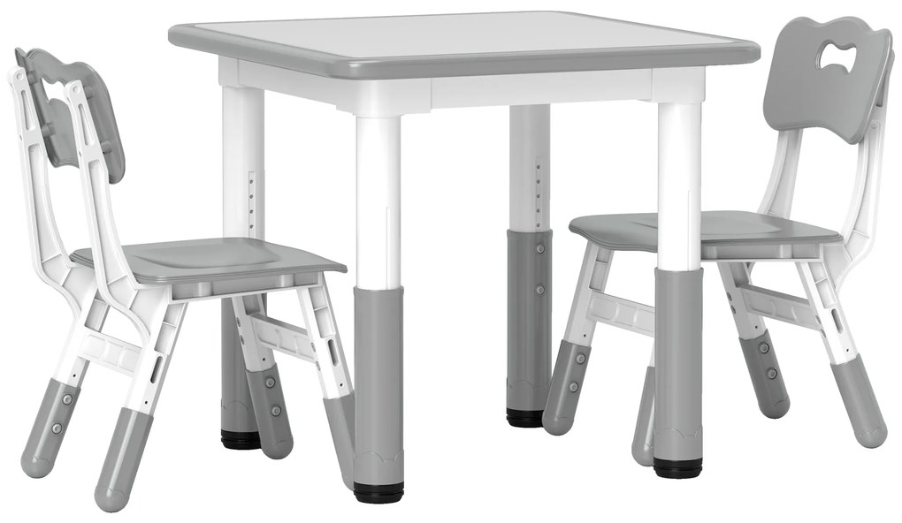 Mesa e Cadeiras para Crianças de 3 Peças com Altura Ajustável para Sala de Jogos Quarto Escola Infantil Branco e Cinza