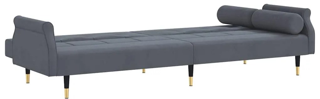 Sofá-cama com almofadões veludo cinzento-escuro