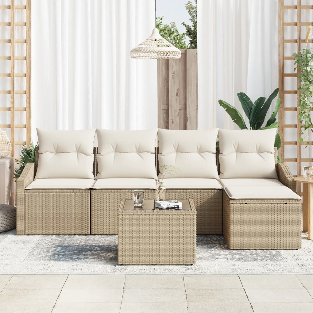 Conjunto de Jantar de Jardim de 6 Peças com Almofadas em Rattan Listra