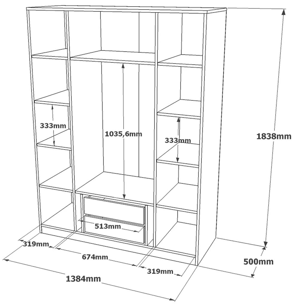 Roupeiro "Hagen" de 4 Portas com Espelho – Castanho e Cinzento (138,4