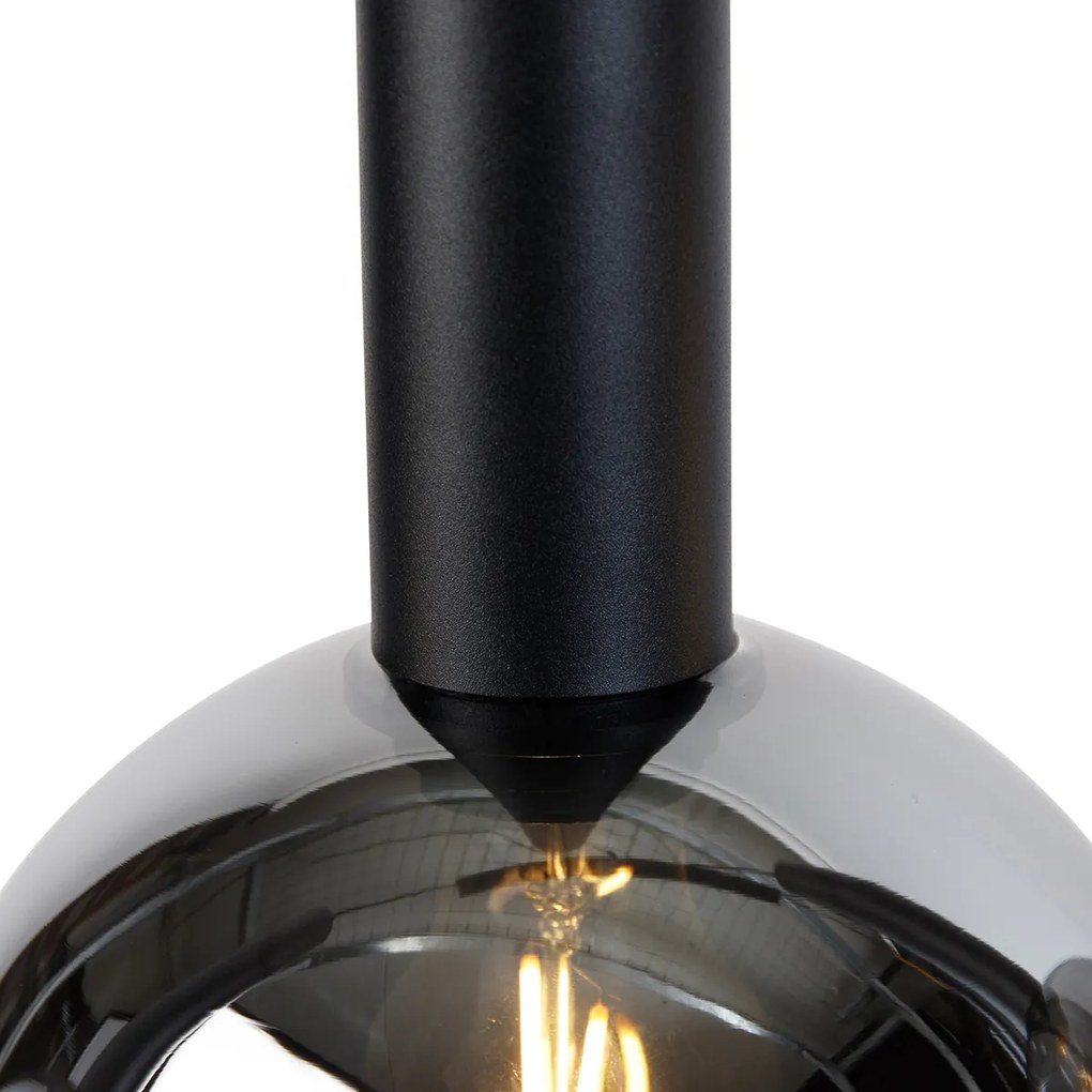 Candeeiro suspenso moderno preto com vidro fumado 5-luzes - Clayton