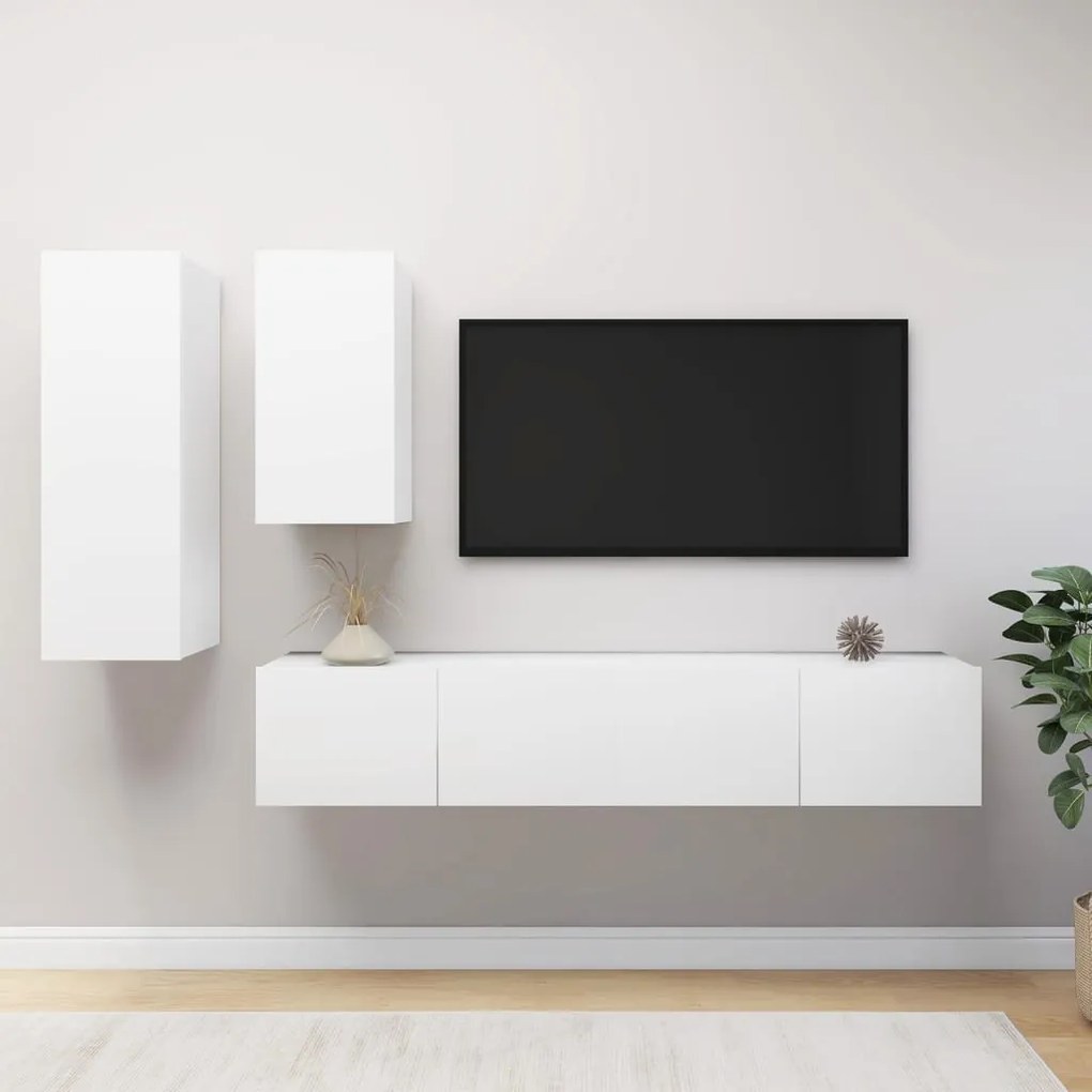 3078732 vidaXL 4 pcs conjunto de móveis de TV contraplacado branco