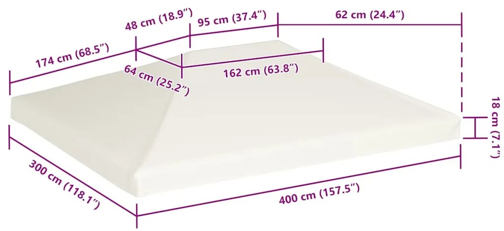 Cobertura de gazebo 310 g/m² 4x3 m branco nata