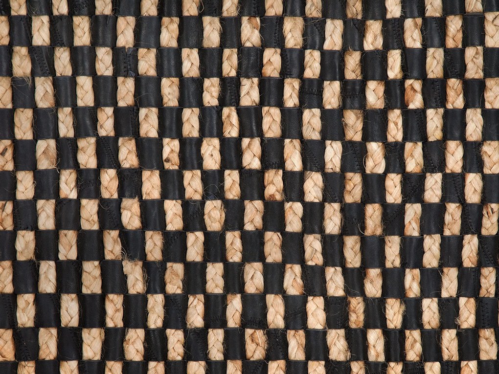 Tapete de pele genuína preta e creme 80 x 150 cm GERCE Beliani