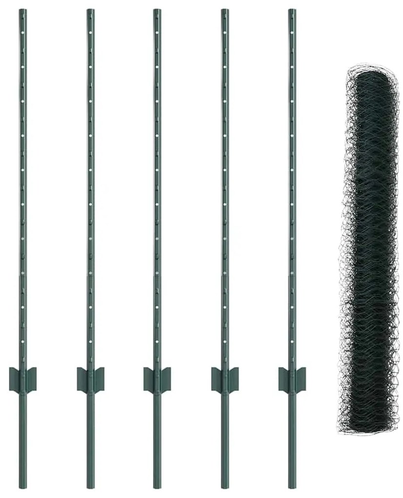Postes de Cerca vidaXL 5 pcs U-Channel Verde 100 cm Aço