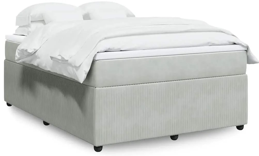 vidaXL Cama com molas/colchão 140x190 cm veludo cinzento-claro