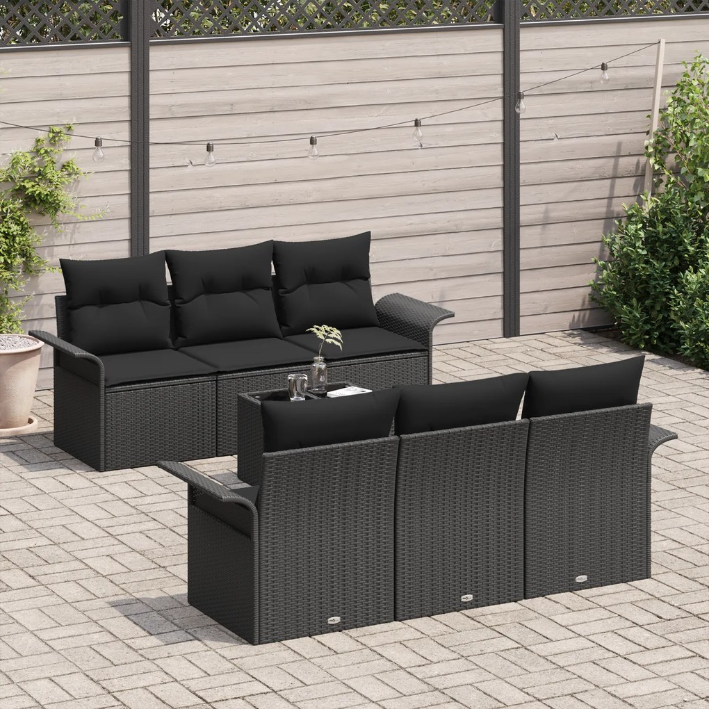 Conjunto de Sofá para Jardim vidaXL com Almofadas Preto Rattan Polímer