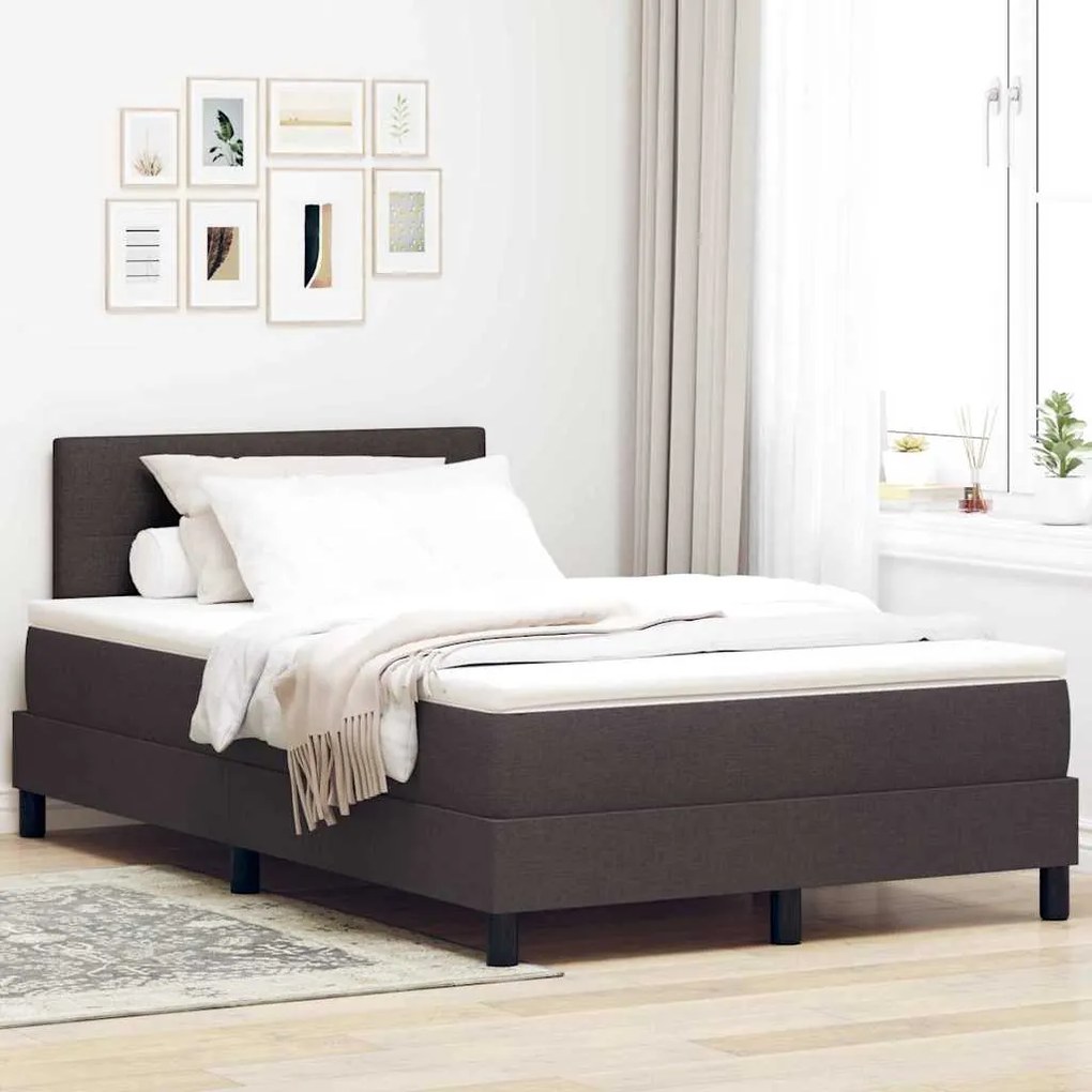 Cama Box Spring com Colchão &amp; LED Marrom Escuro 120x190 cm Tecido