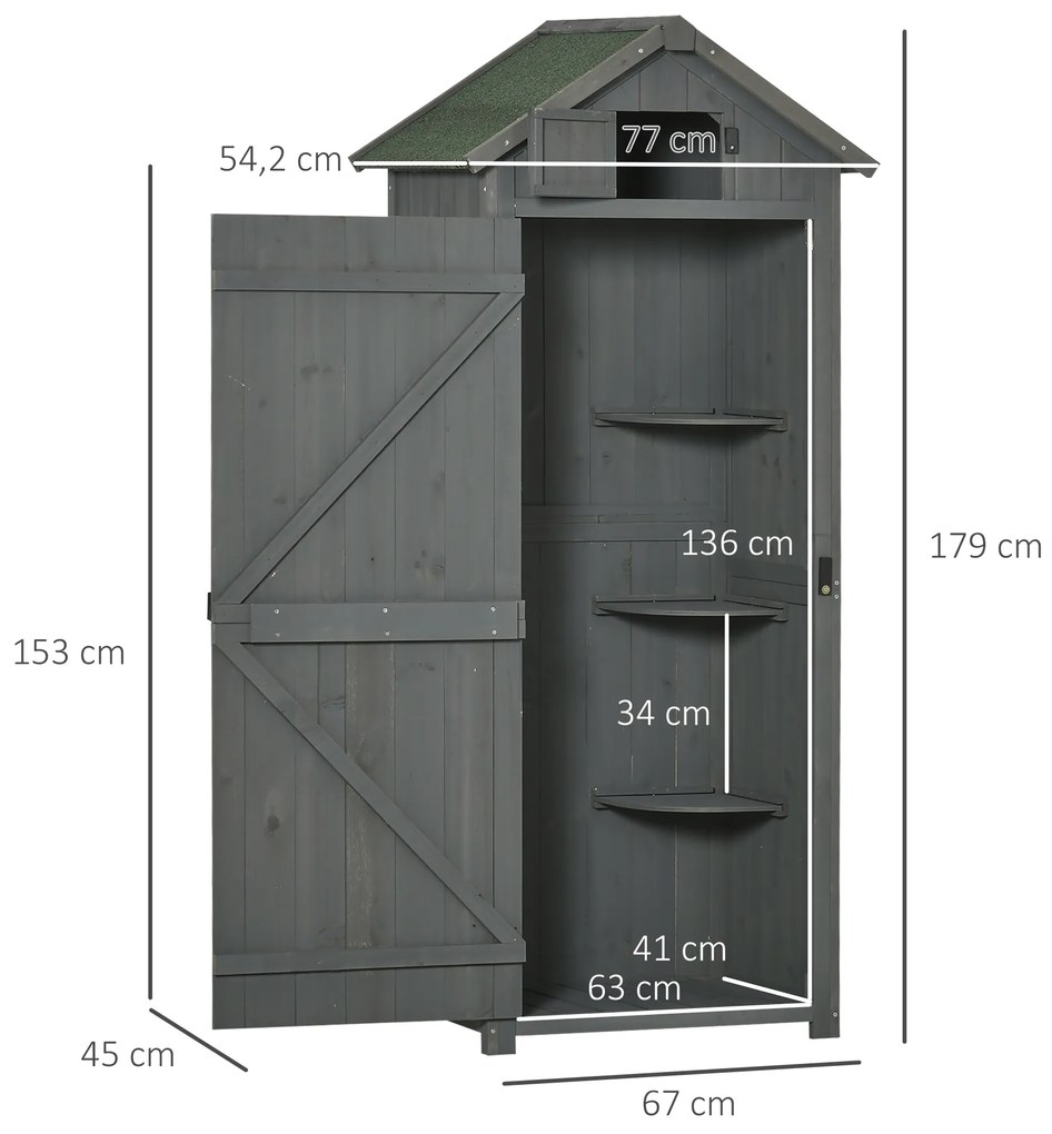 Armário de Jardim de Madeira 77x54,2x179 cm 0,3 m² Armário de Armazenamento com 3 Prateleiras e 2 Portas Cinza e Verde