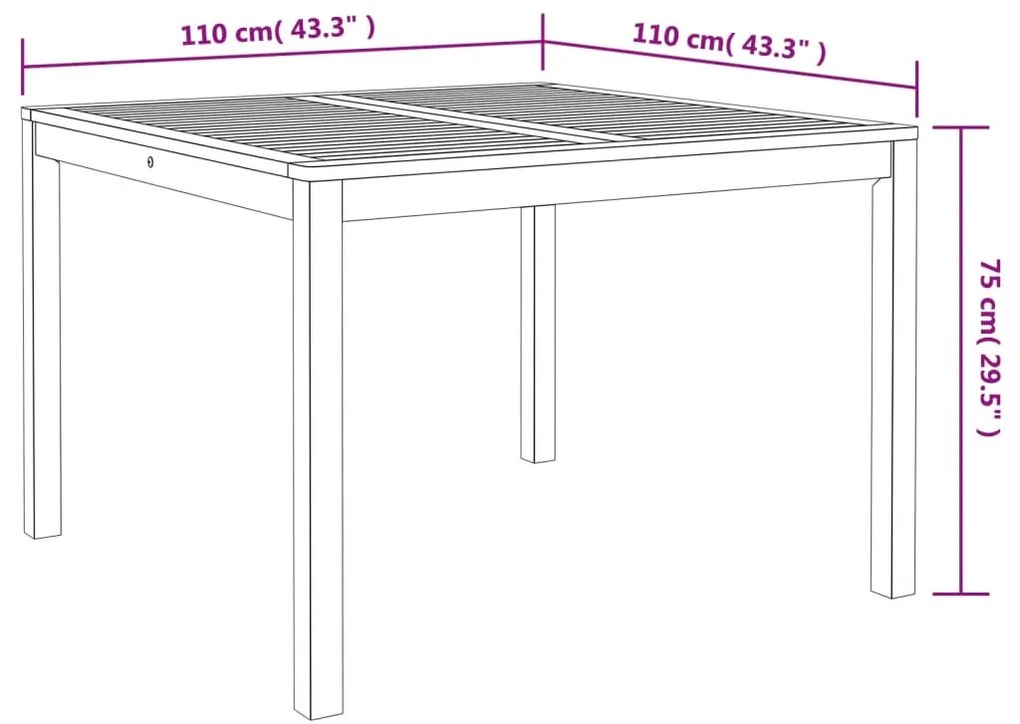 Mesa de jantar p/ jardim 110x110x75 cm madeira de acácia maciça
