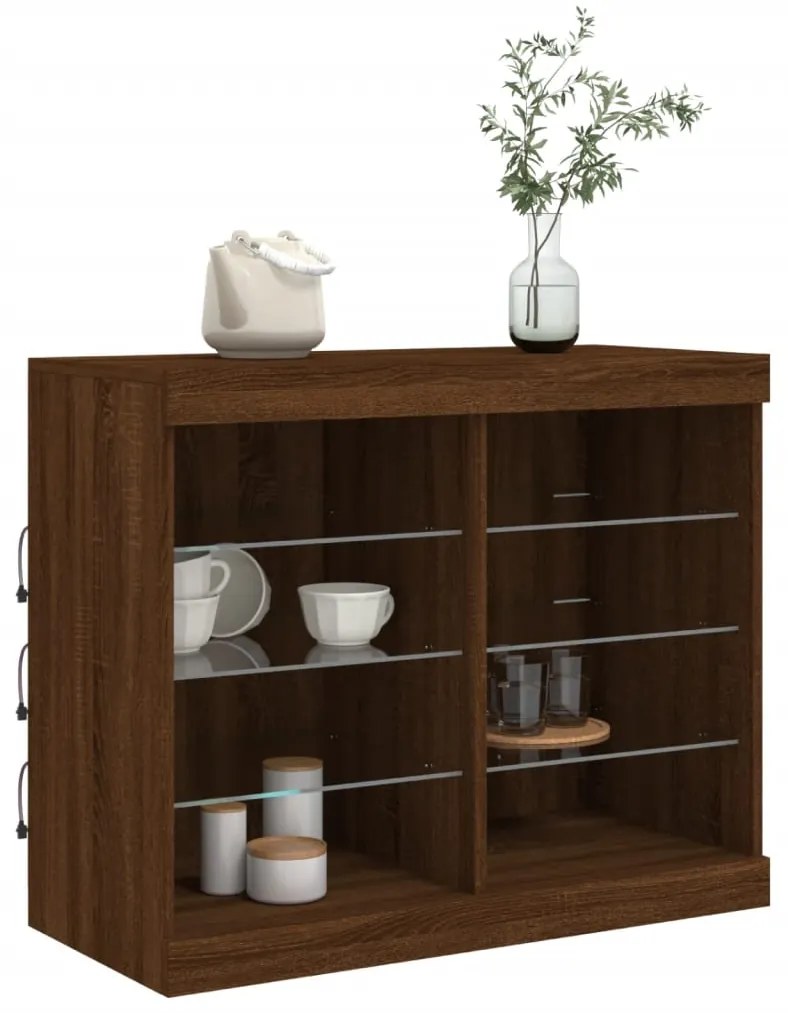 Aparador com luzes LED 81x37x67 cm carvalho castanho