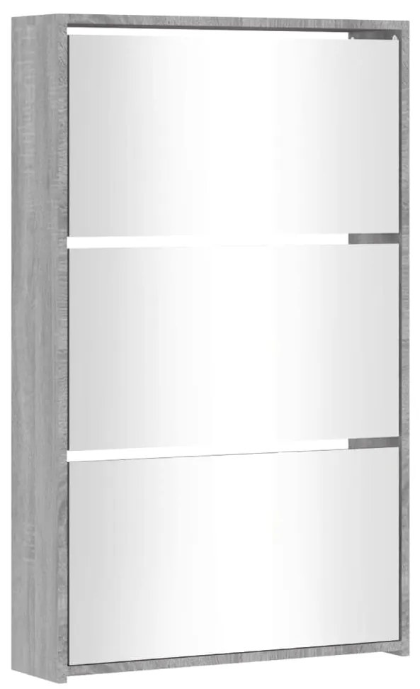 Sapateira com espelho 3 divisórias 63x17x102,5 cm cinza sonoma