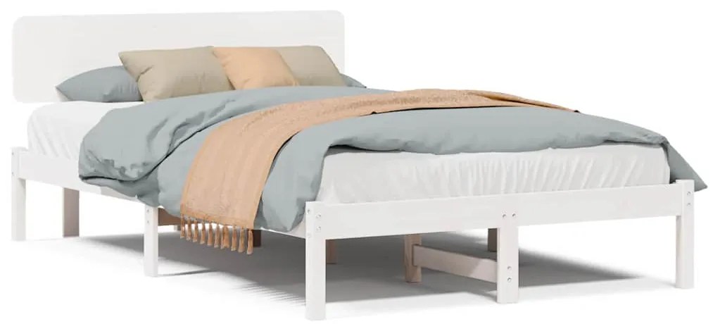 Estrado de Cama com Cabeceira Branca 120x190 cm, Madeira de Pinho Sóli