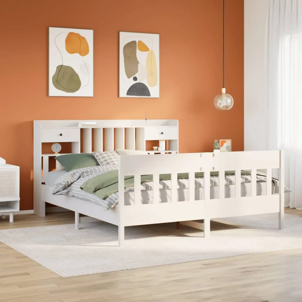 vidaXL Cama sem colchão 200x200 cm madeira de pinho maciça branco