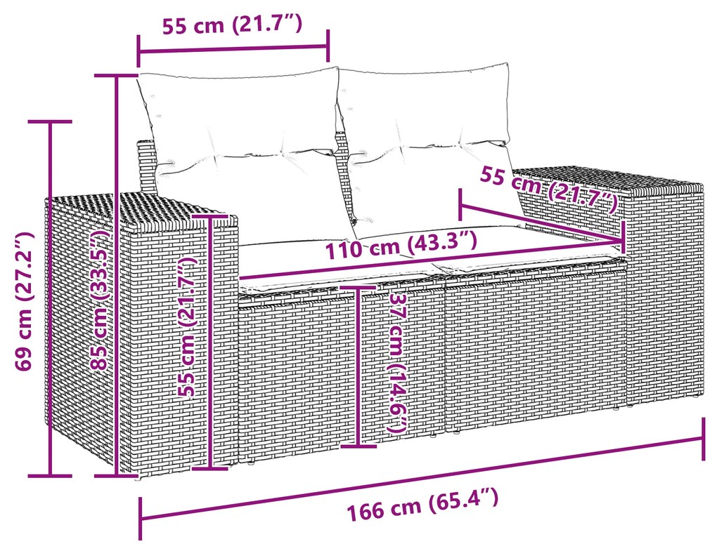 Conjunto de Sofá de Jardim vidaXL de 8 Peças com Almofadas Bege Rattan