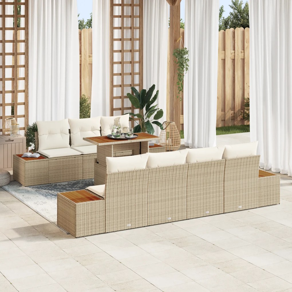 Conjunto de Jantar de Jardim 8 Peças com Almofadas Bege em Rattan Sint