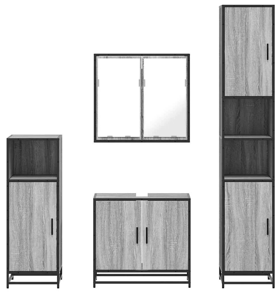 4 pcs Conjunto móveis casa de banho madeira proc. cinza sonoma