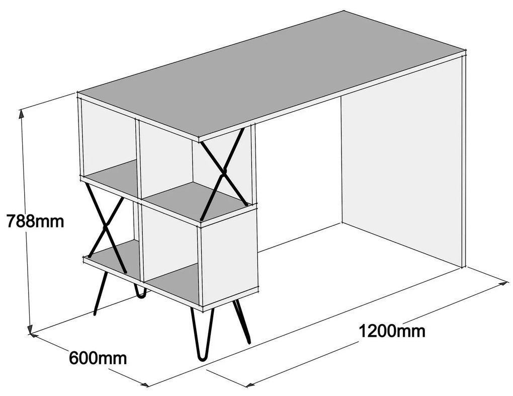 Secretária de Estudo e Trabalho "Oslo" – 120x60x78,8 cm – Creme e Pret