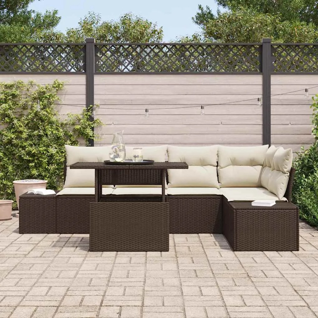 Conjunto de Sofás de Jardim com 6 Peças e Almofadas Marrom em Rattan P