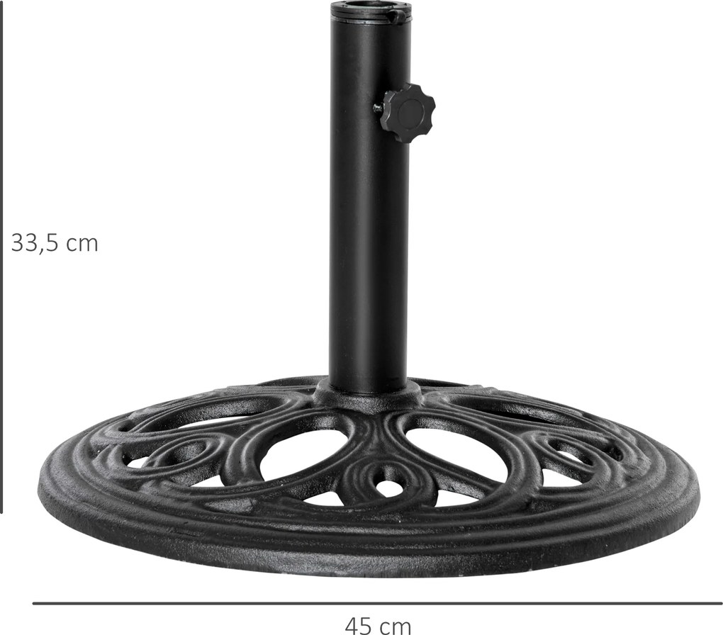 Base redonda para guarda-sol em ferro fundido, 11,5 kg, para postes com Ø 38 e 48 mm, para jardim, pátio e terraço, Ø 45 x 33,5 cm, preta