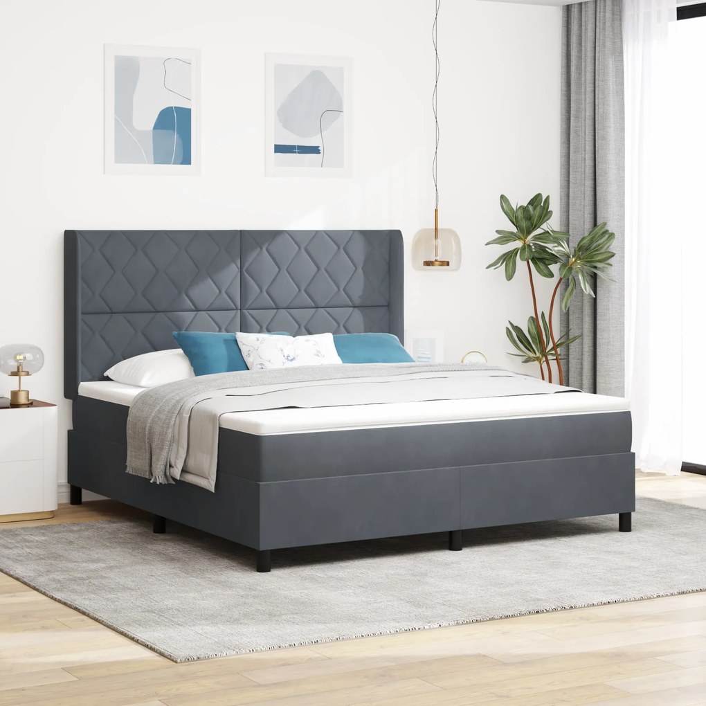 vidaXL Cama Box Spring com Colchão Cinza Escuro 180x200 cm Veludo