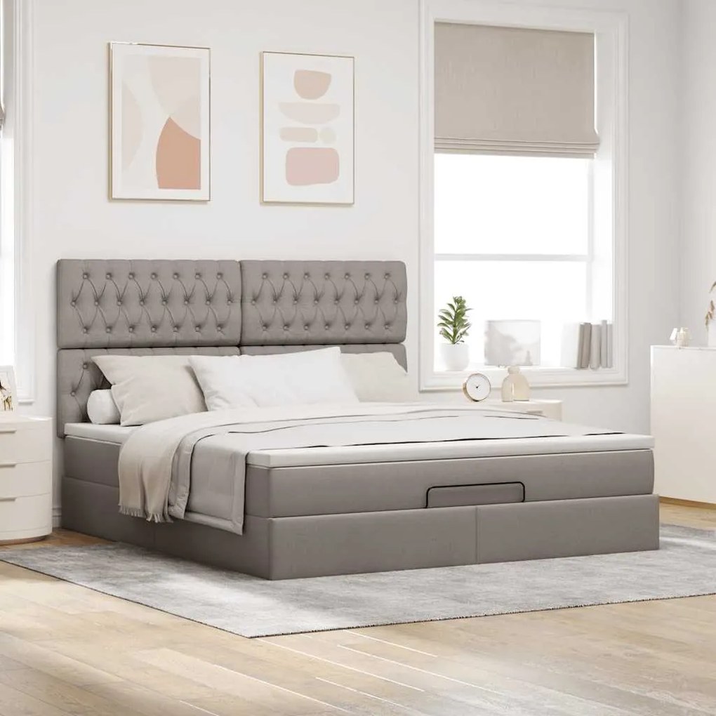 moldura de cama otomana vidaXL com tecido Taupe 180x200cm