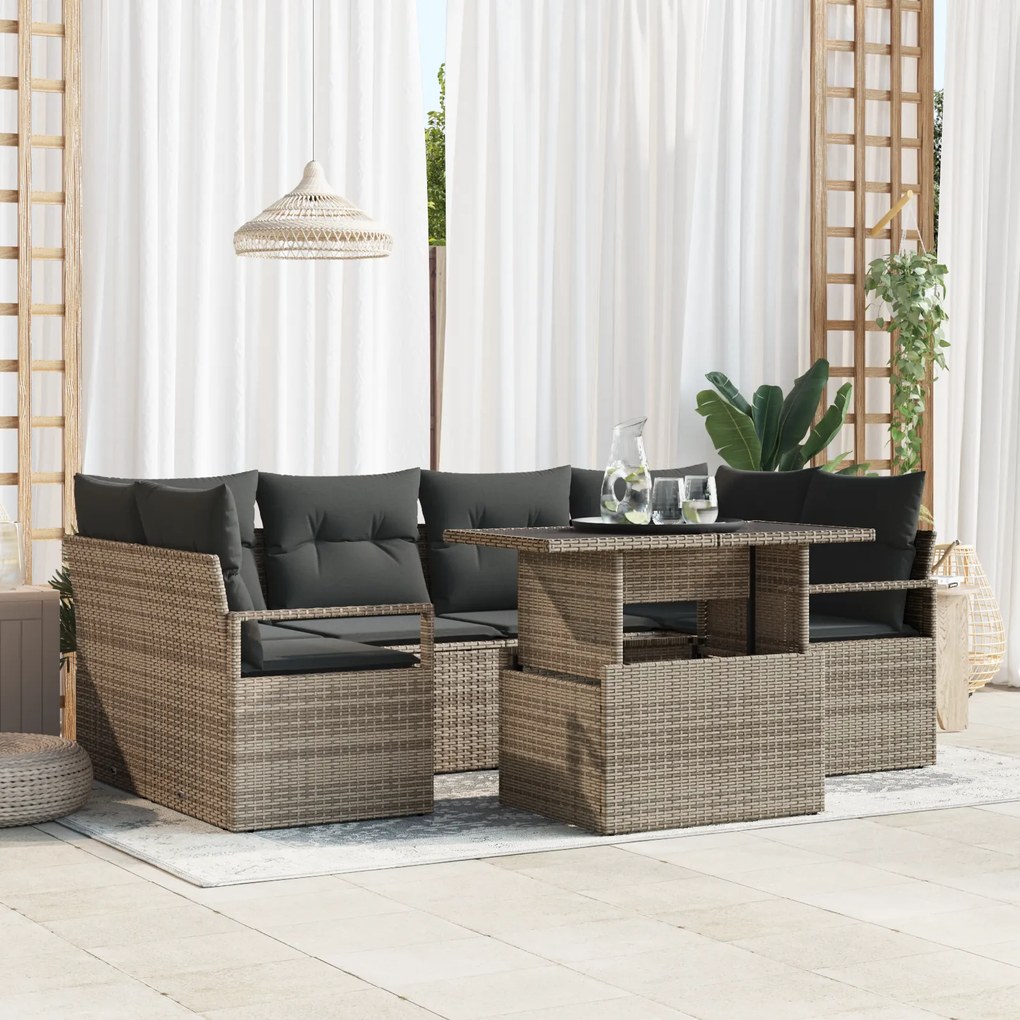 Conjunto de Sofá de Jardim vidaXL de 7 Peças com Almofadas Cinza Polir