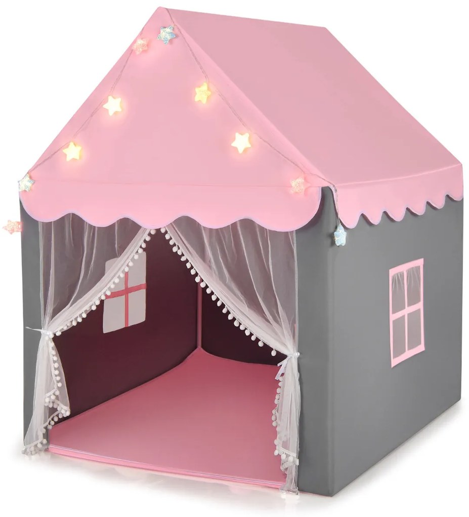Tenda para crianças com tapete lavável Castelo de fadas com luzes Janelas 105 x 121 x 136 cm Rosa