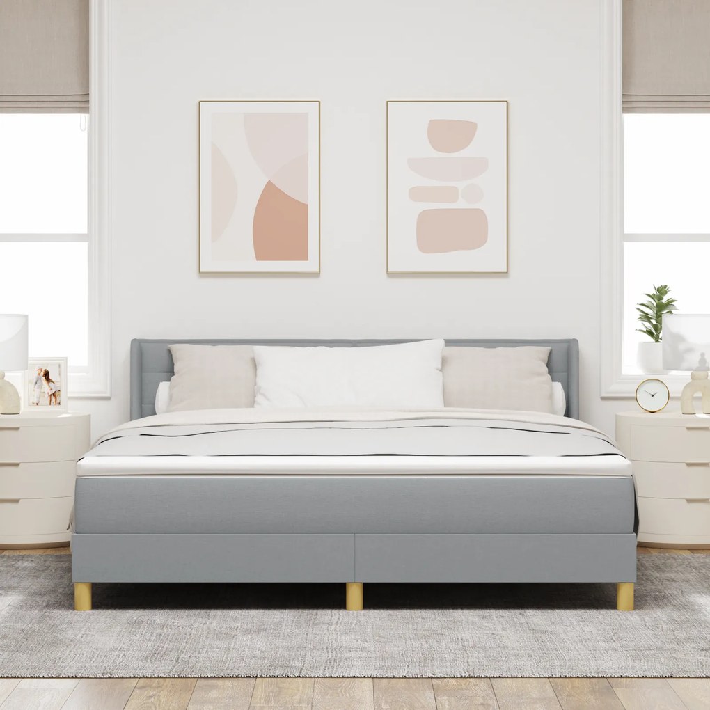 vidaXL Cama Box com Colchão Cinza Claro, 180 x 200 cm, Tecido