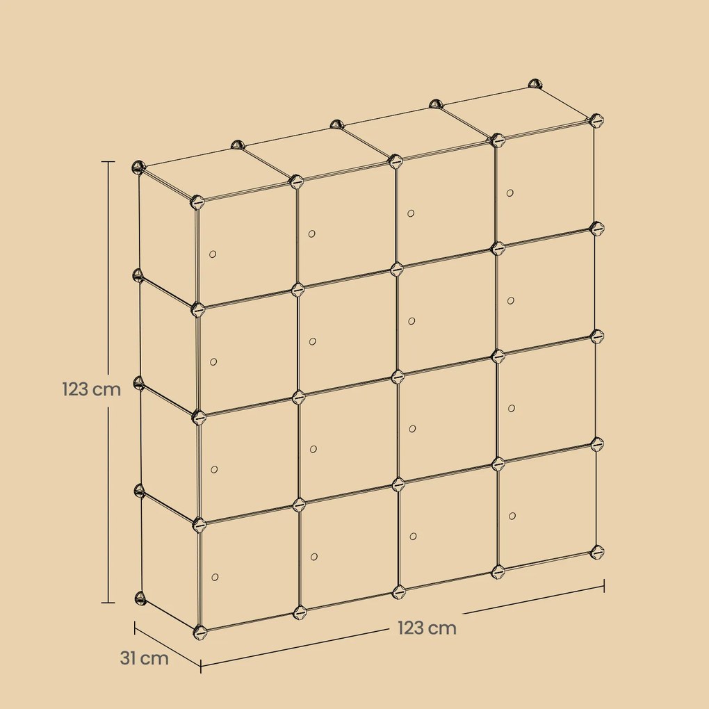 Estante infantil com 16 cubos om portas 123 x 31 x 123 cm rosa