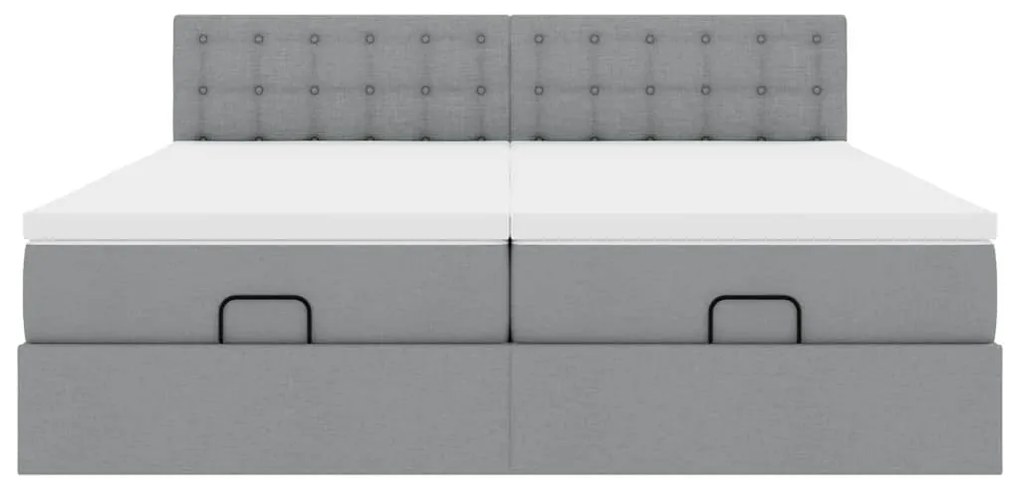 Estrutura de cama otomana com colchões tecido cinzento claro