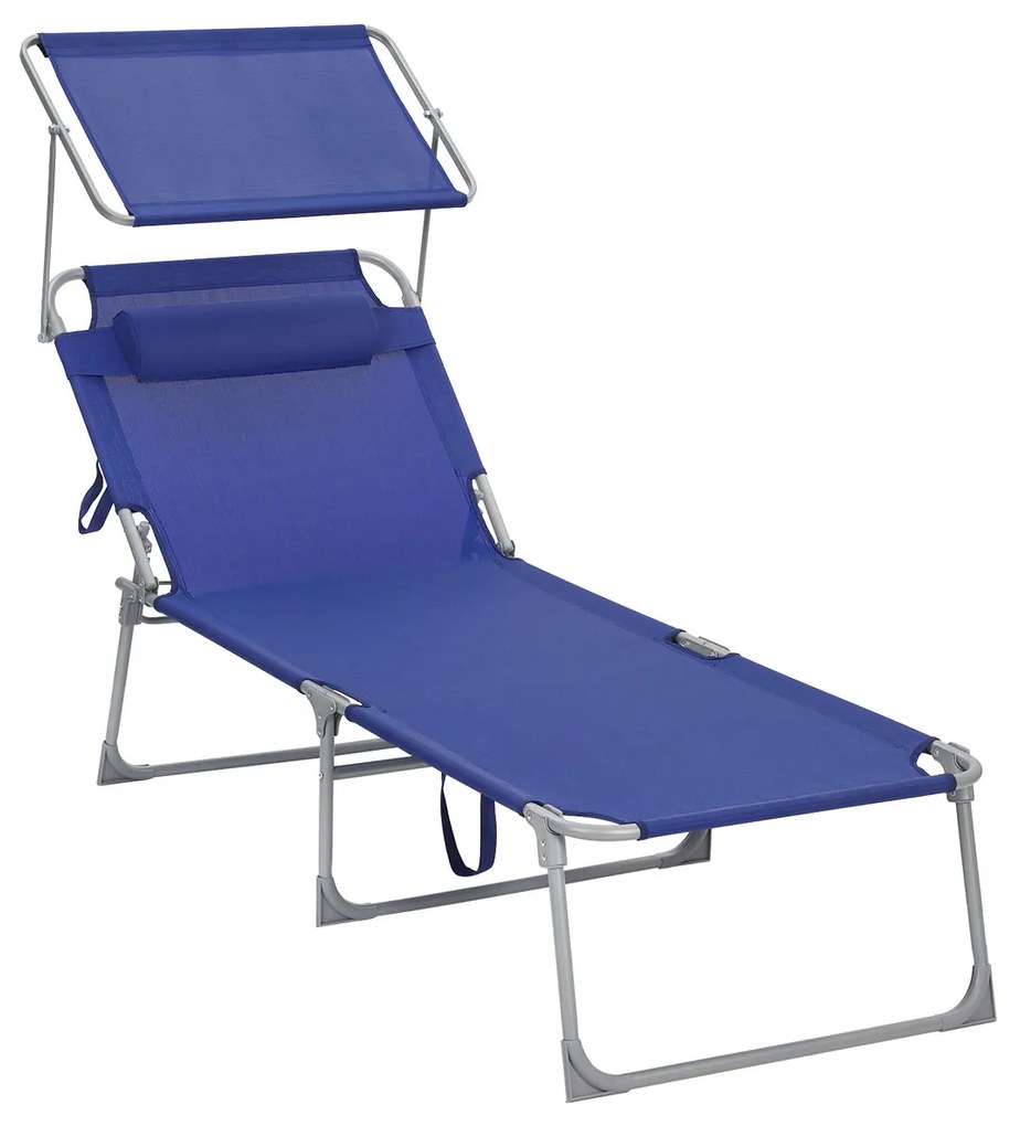 Espreguiçadeira de jardim 71 x 200 x 38 cm com cobertura para sol Azul escuro