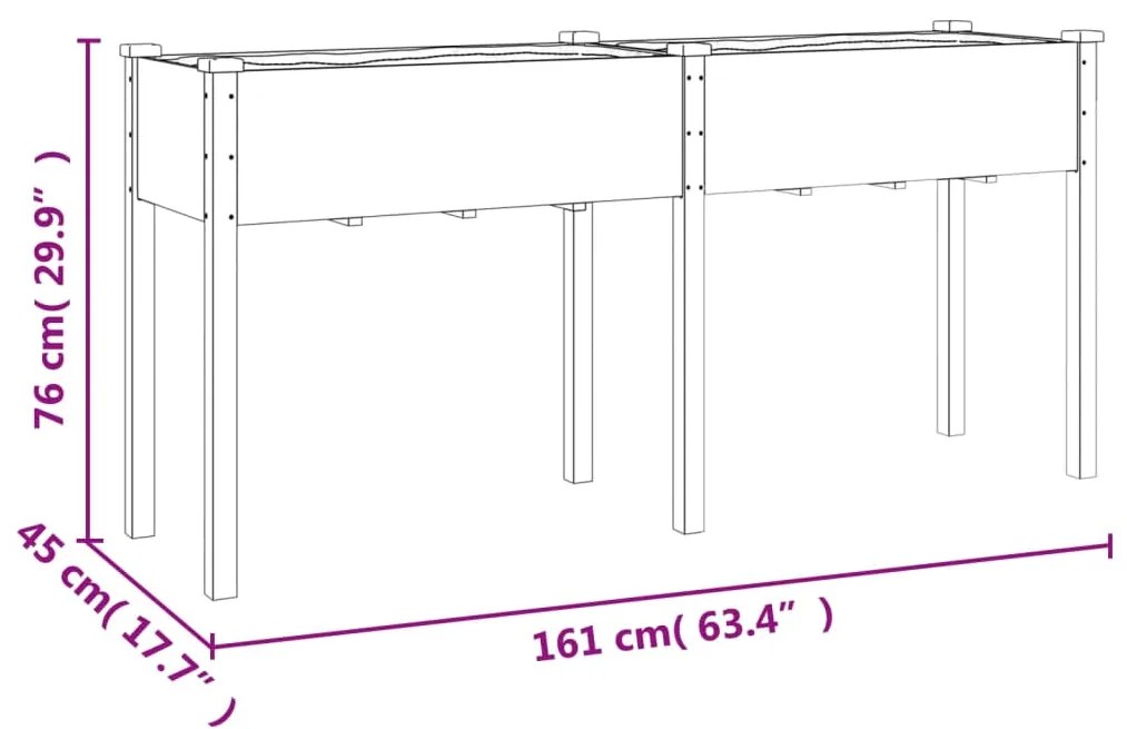 Vaso/floreira c/ forro 161x45x76 cm madeira de abeto maciça