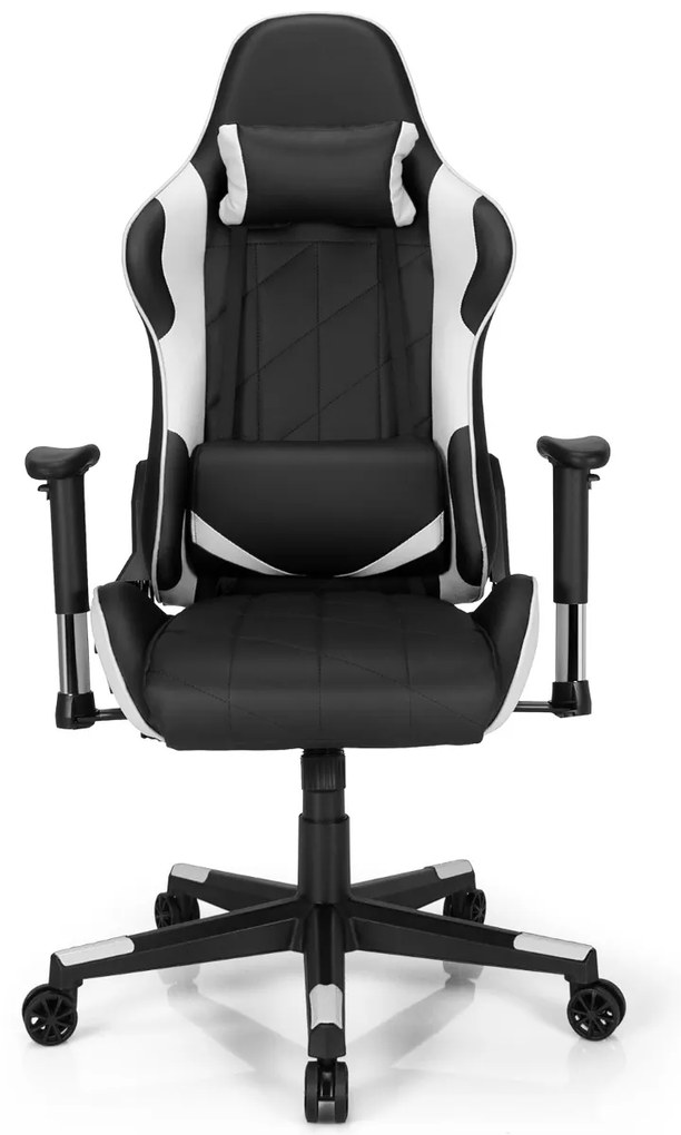 Cadeira giratória para gaming ergonómica para computador Reclinável Ajustável em estilo Carrera com almofada lombar Branca e preta