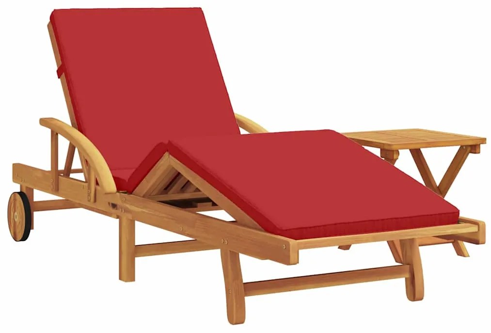 Espreguiçadeira do Sol com Almofada e Mesa em Madeira Sólida de Acácia