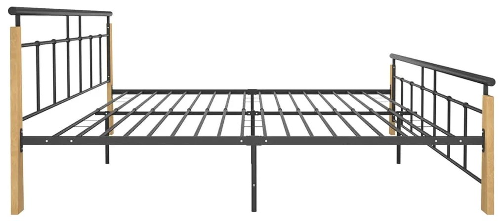 Estrutura de cama 200x200 cm metal/madeira de carvalho maciça