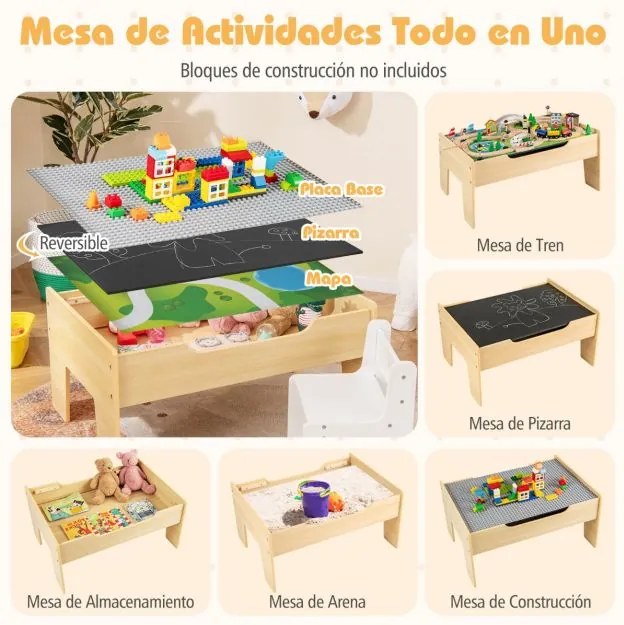 Mesa de atividades tudo em um para crianças com conjunto de comboio de 75 peças 79 x 57 x 39,5 cm