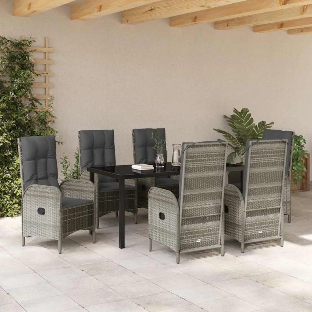 Conjunto de Jantar de Jardim com 7 Peças em Cinza Poly Ratan