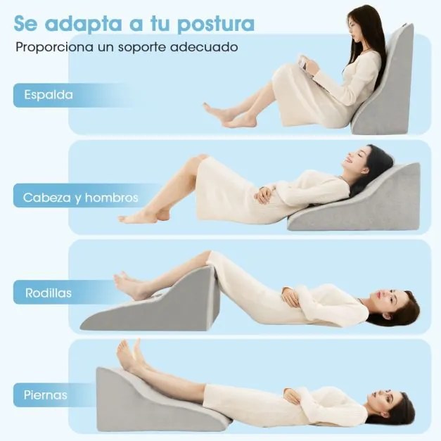 Almofada de leitura em cunha triangular Design curvo único Capa lavável à máquina Almofada lavável à máquina para dormir na cama Gravidez 51 x 32 x 63
