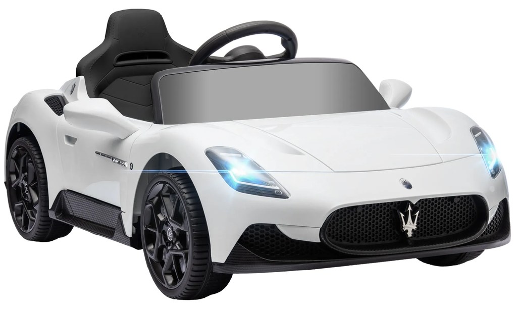 AIYAPLAY Carro Elétrico Crianças Licença Maserati MC20 Bateria 12V Controlo Remoto Farois Buzina Música 105x65,5x42 cm Branco | Aosom Portugal