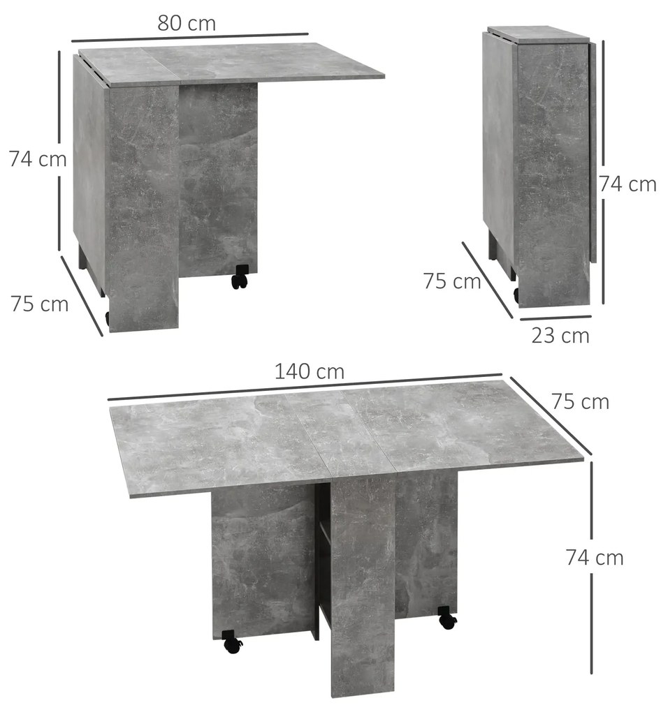 Mesa de Jantar Dobrável Atman - Cinza - 75x140x74 cm - Design Moderno