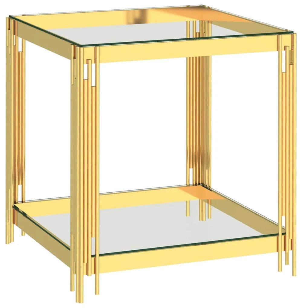 289028 vidaXL Mesa de centro 55x55x55 cm aço inoxidável dourado e vidro
