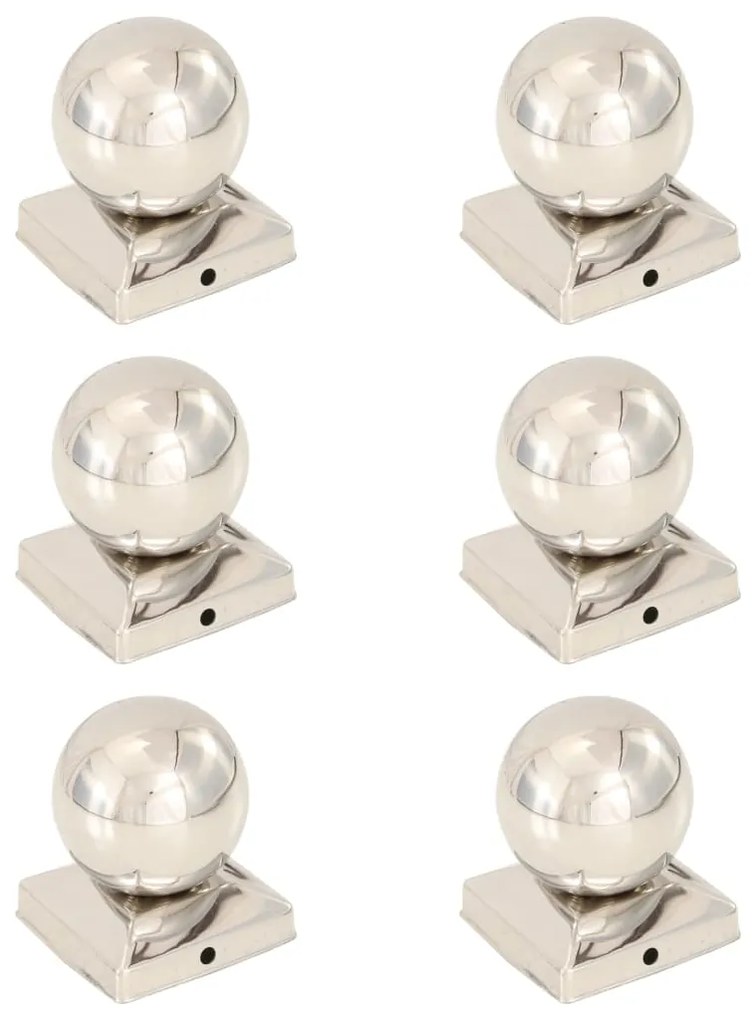 vidaXL Tampas em globo p/ postes vedação 6 pcs aço inoxidável 91x91mm