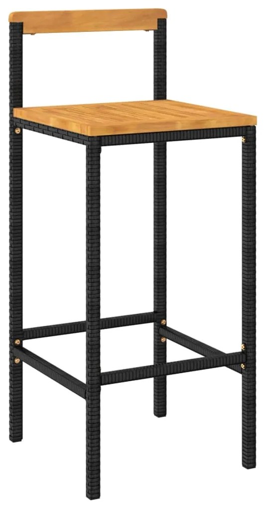 3 pcs conjunto de bar p/ jardim vime PE/acácia maciça preto