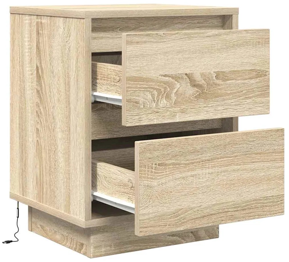 Mesas cabeceira c/ luzes LED 2 pcs 38x34x50cm carvalho sonoma