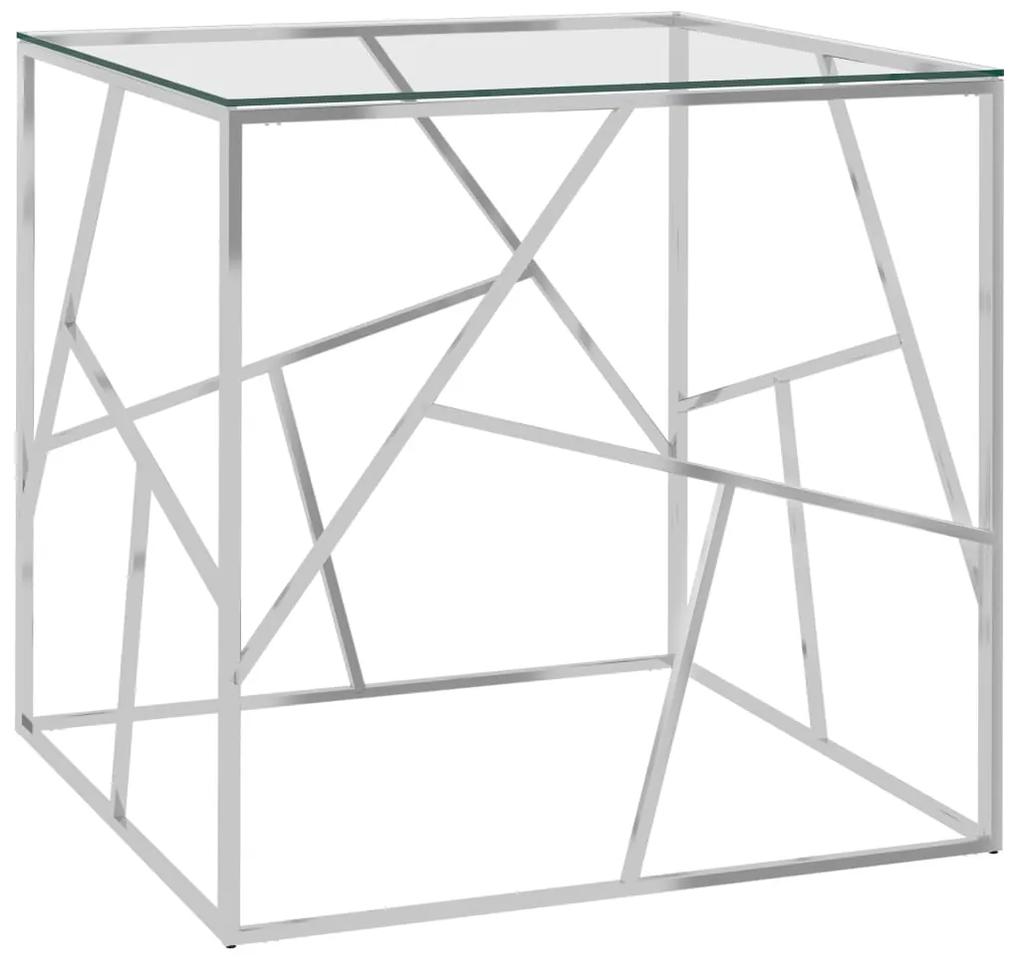 289016 vidaXL Mesa de centro 55x55x55 cm aço inoxidável prateado e vidro